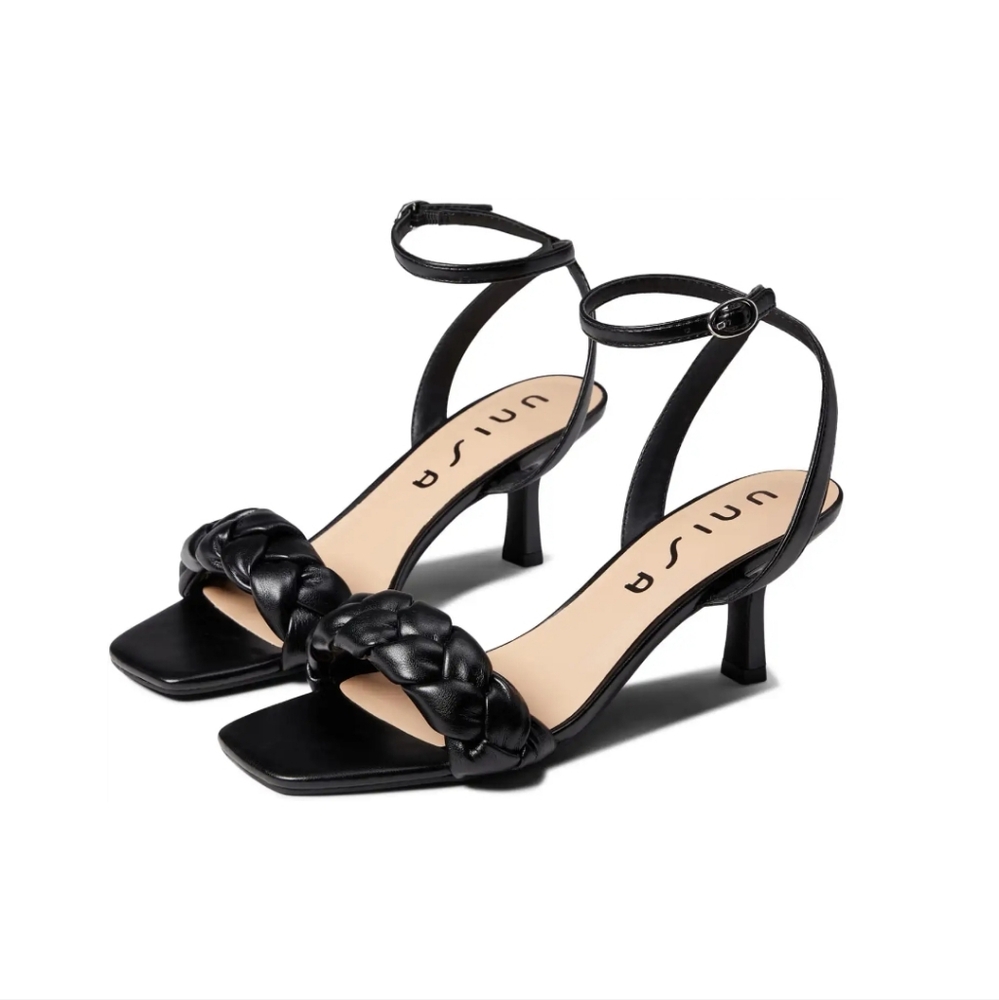 Unisa Natika Braided Strap Open Toe Heels Size 7.5 Color Black New In Box